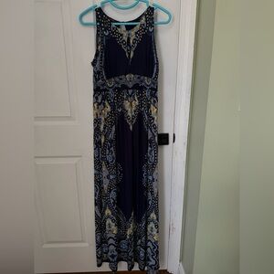 INC International Concepts Navy and Yellow Paisley Maxi Dress